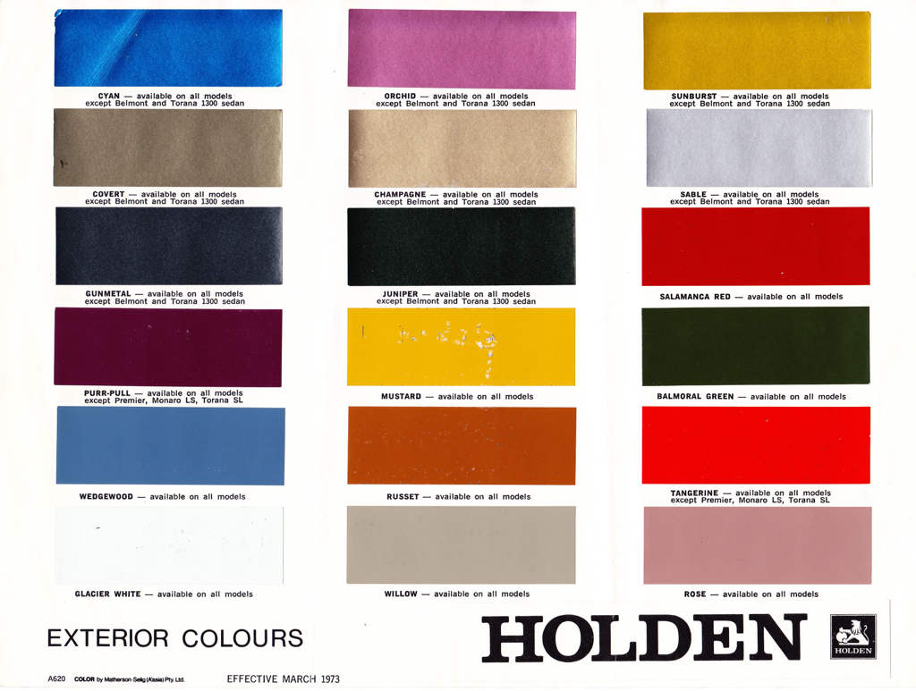 Hq Holden Colour Chart